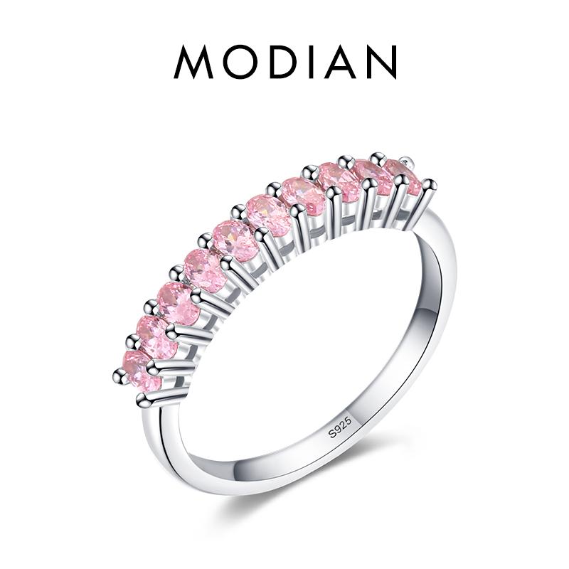 MODIAN Romantický růžový prsten s kubickou zirkonií ze sterlingového stříbra 925, luxusní oslnivé prsteny na prst pro ženy, svatební šperky