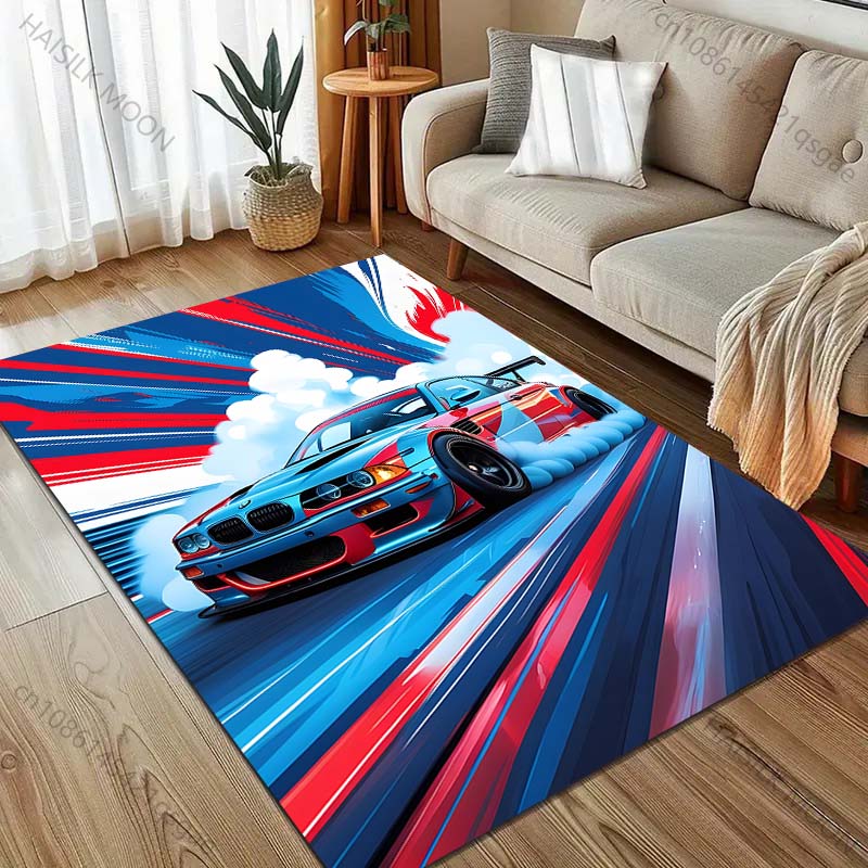 Mehrgrößen Teppich mit Rennwagen-Print für Schlafzimmer, Wohnzimmer, Bettseite, Sofa, Bodenmatte, Moderne Heimdekoration, Bereichsteppich, Robust, Luxuriöse Geschenke