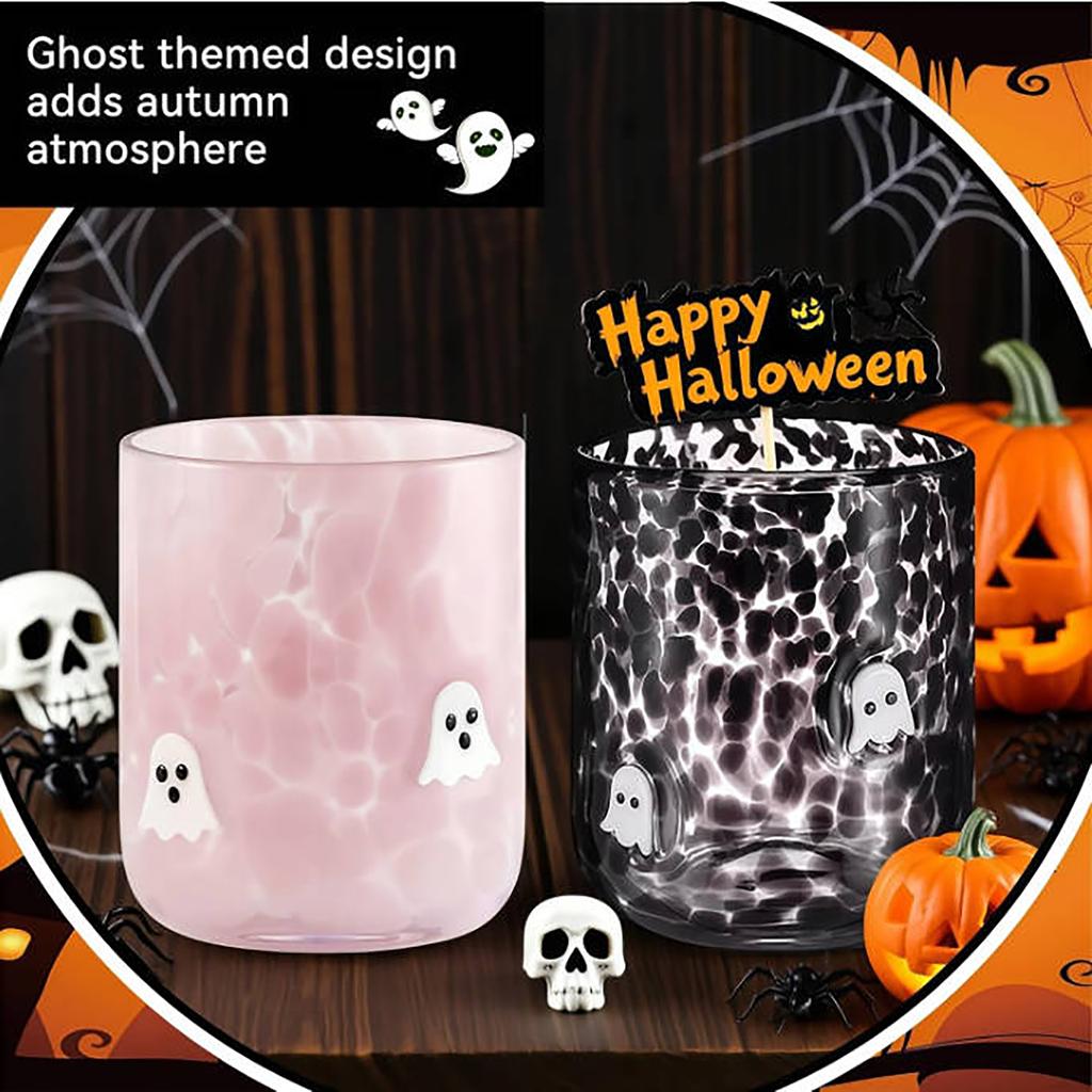 2 Pcs 14 Oz Halloween  Glass Cups Juice Glass Old Fashioned Hand Blown Drinking Cups Cute Spooky Drinkware Gift Set For Halloween Party Dec