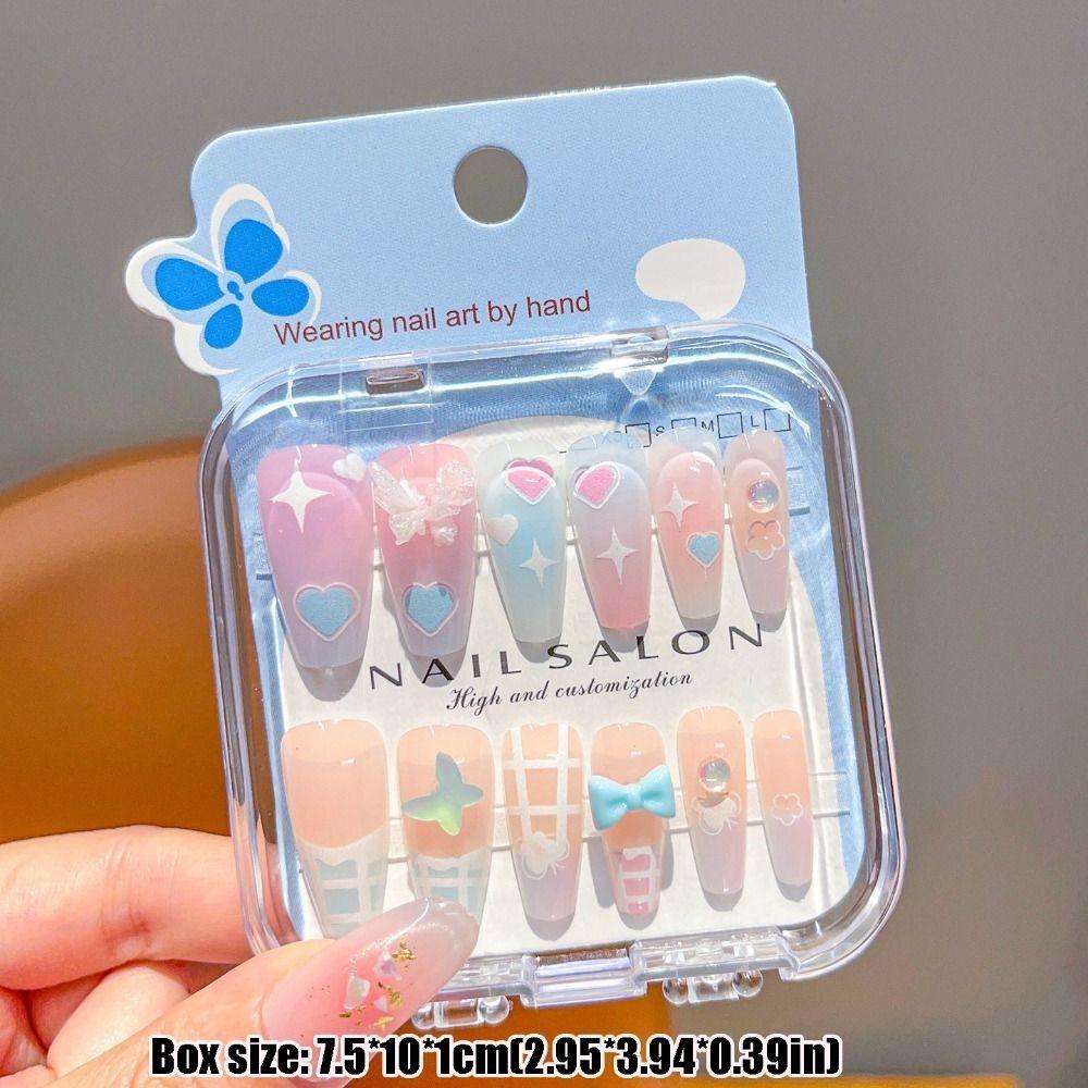 Cute Long Nail Sticker Cartoon Press on Nail New Nail Tips for Girls Students