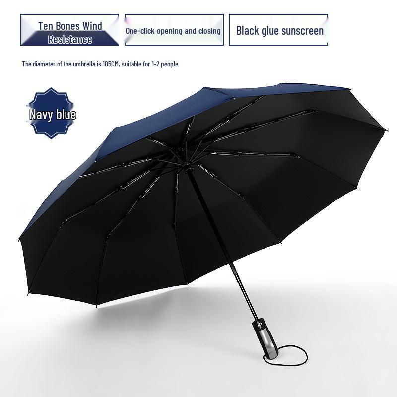 Extra-Large Automatic Black Men's Sunshade & Rain Umbrella - Sturdy, Foldable, Customizable with Thickened Design