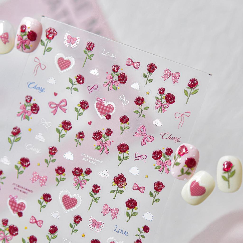 Tomoni Gilded Rose Nail Stickers - Sweet, Stylish Valentine's Day Decorations