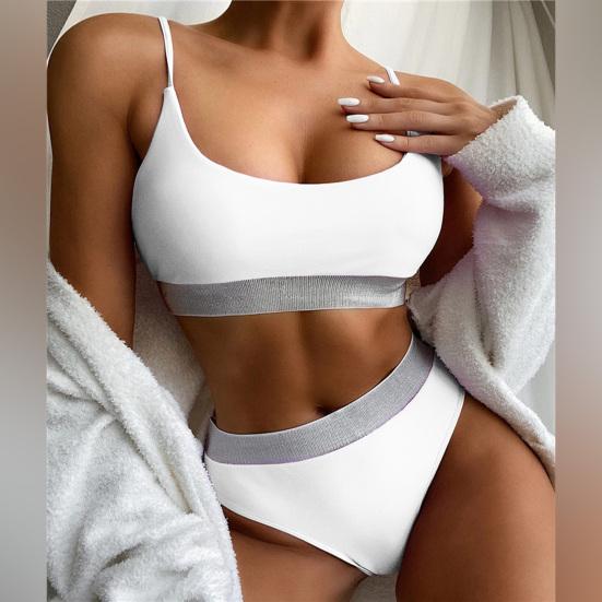 

Комплект бикини на бретельках-спагетти с U-образным вырезом, 2 цветных бюстгальтера, трусики с высокой талией, купальник