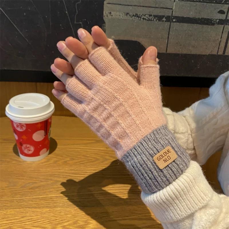Warm Gloves for Women In Autumn and Winter Alpaca Velvet Knitted Touch Screen Outdoor Anti Freeze Plus Velvet Thickened Korean Version Cute