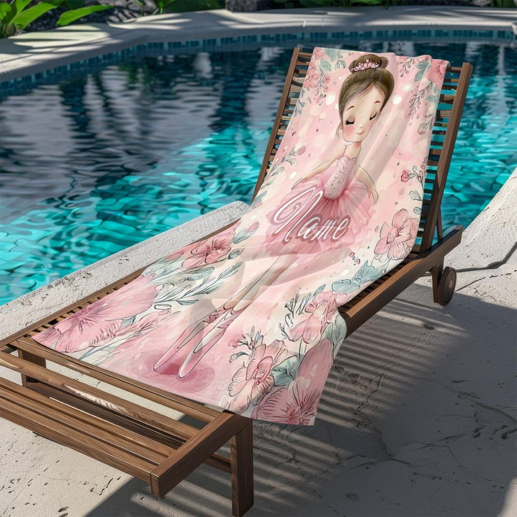 Custom Ballerina Beach Towel Name Pink Floral Microfiber Bath Towel 160x80cm Quick Dry Pool