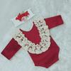 Baby Christmas Red Velvet Headband & Footless Romper Set for Photography