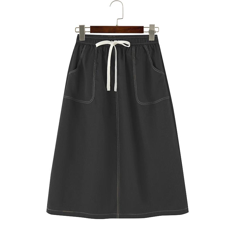 

ZANZEA Womens Casual Drawstring Elastic Waist Loose Skirts 4XL чёрный