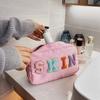 Hot Letter Patches Transparent PVC Cosmetic Bag Clutch Women Clear Travel Make Up Cosmetic Bag Pouches Stuff Makeup Toiletry Bag