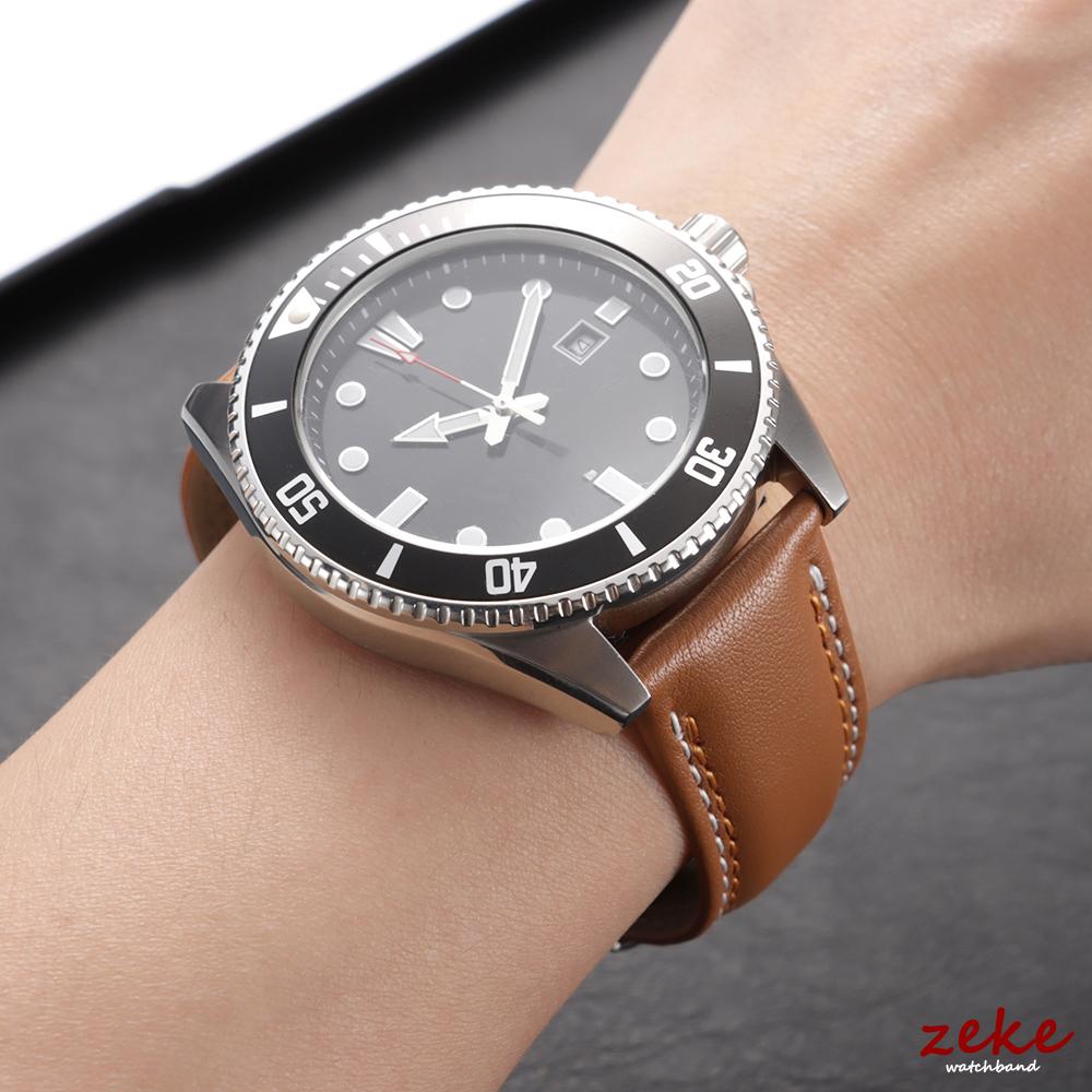 Doppelt genähtes Echtleder Uhrenarmband 20mm 22mm 24mm Armband für Seiko Faltschließe Rindslederband für Omega Uhrenarmband