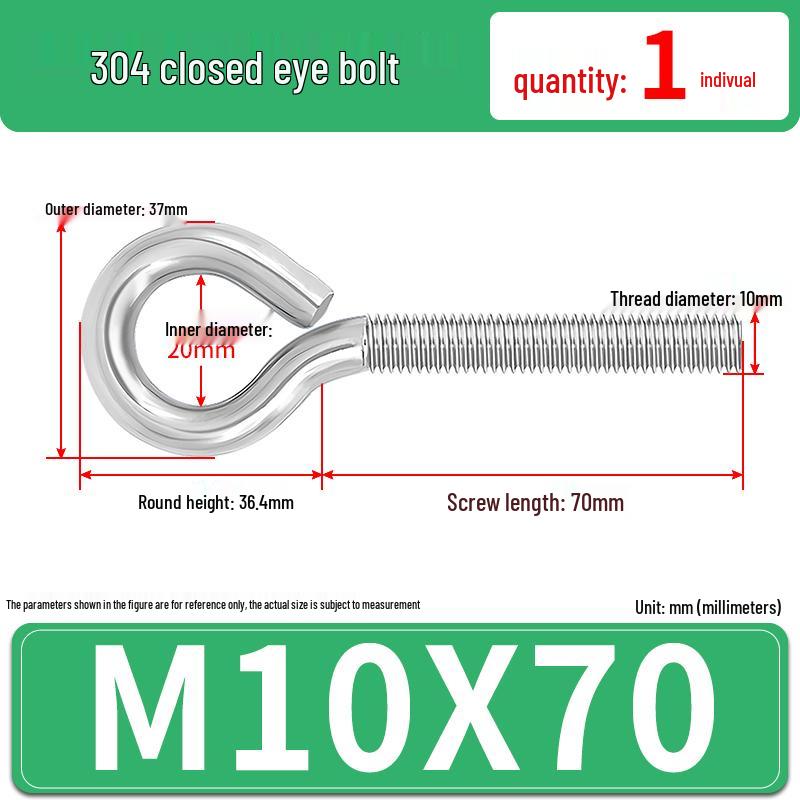 304 Stainless Steel Eyebolt with Ring Hook – Machine Thread Closed Eye Bolt (M4 M5 M6 M8)