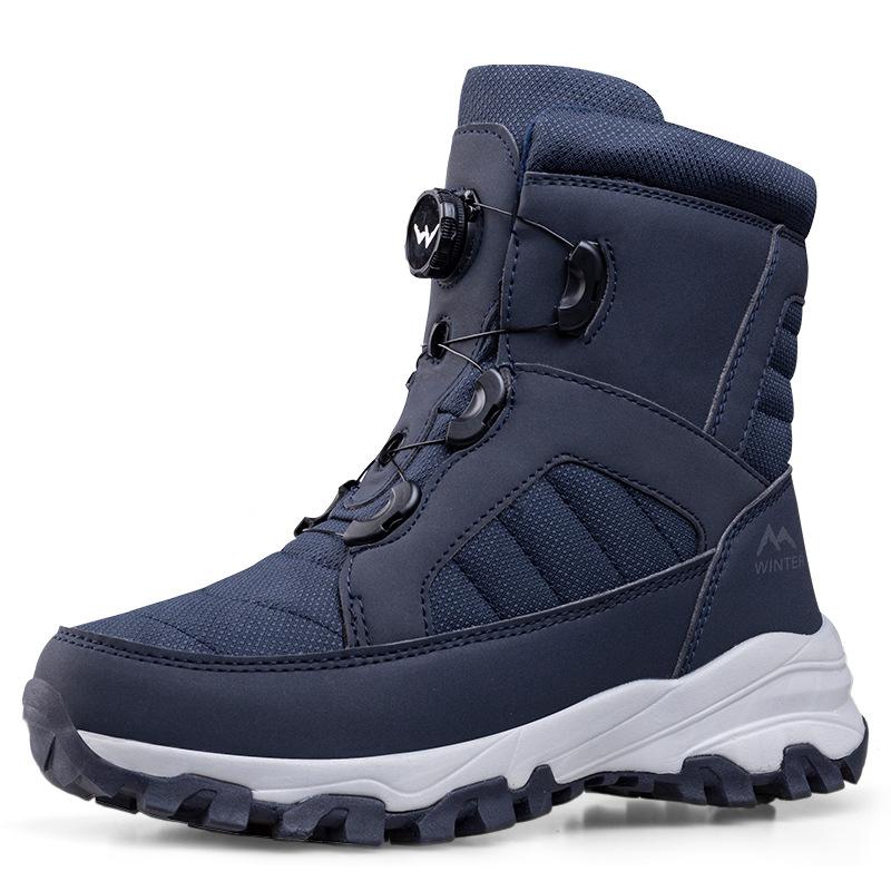 2024 Rotating Button Men Boots Plush Warm Snow Boots Winter Shoes Waterproof Anti Slip Hiking Boots Outdoors Desert Combat Boots