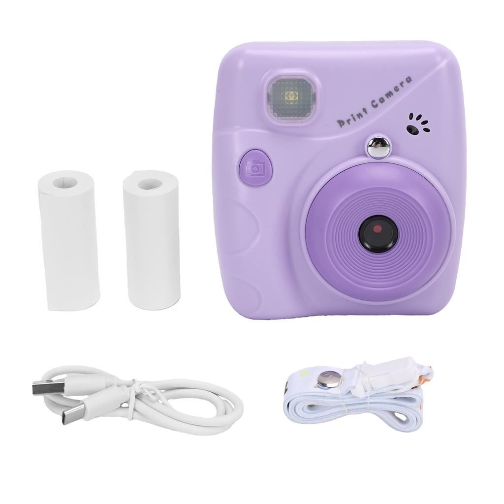 Instant Print Camera 1080P 48MP Digital Camera with 2.4 Inch Screen 2 Rolls Printing Paper 1500mAh Battery Purple