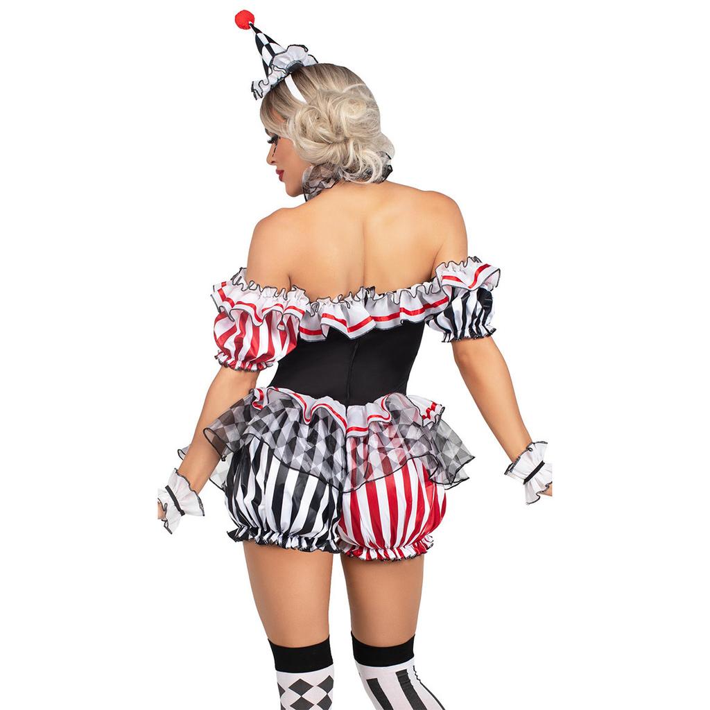 Halloween circus show, clown costume trainer cosplay suit clown female costume onesie