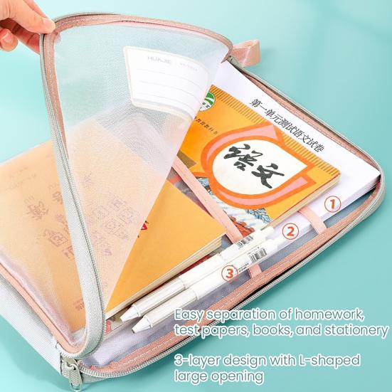 Mesh Pouch Bag File Bag A4 Zipper with Handle Document Organizer