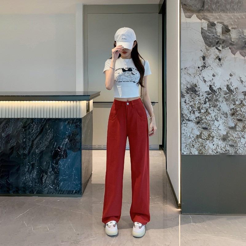 Jeansy z wysokim stanem i szerokimi nogawkami damskie luźne proste spodnie jeansowe w jednolitym kolorze koreańskie spodnie streetwear