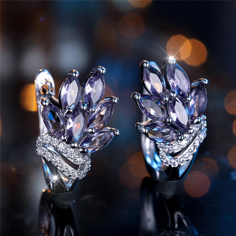 Exquisite Purple Zircon Drop Earrings for Women Fashion Silver Color Wedding Party Jewelry Gift