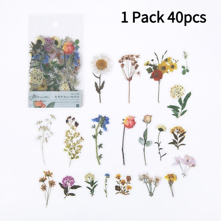 

1 Pack 40pcs PET Plant Flower Stickers for DIY Scrapbooking & Journaling - Self-Adhesive Glossy Glitter Flowers in Mixed Colors