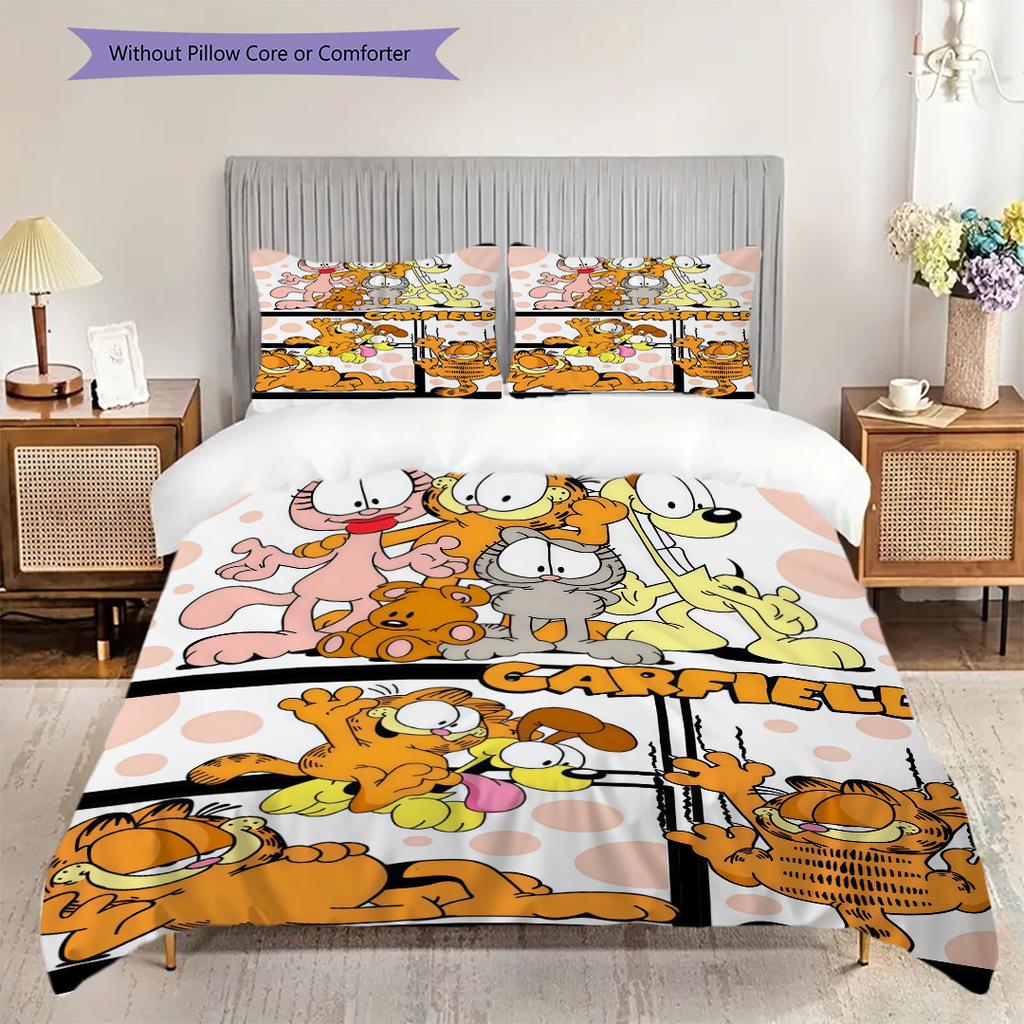 Garfield'S Adventures Comics Bedding 1 Duvet Cover 2 Pillowcase Without Core Bedding Set Christmas Birthday Gift Soft And Comfortable