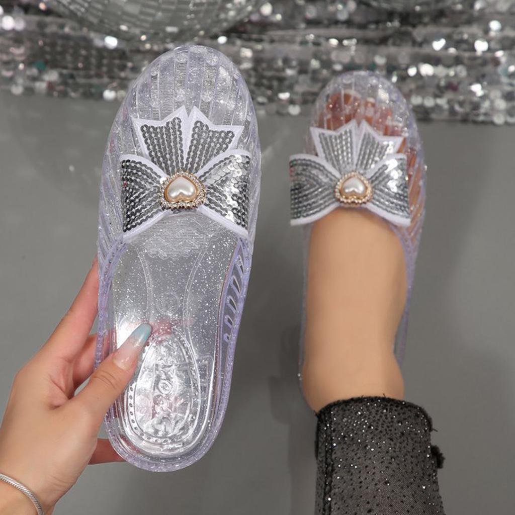 Women Slip On Jelly Sandals Flat Backless Summer Beach Shoes Soft Flexible Sole Lightweight Casual Footwear