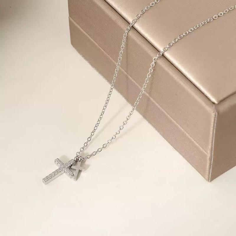 Damen Doppelkreuz Anhänger Halskette Nische Leichter Luxus Design Modeschmuck
