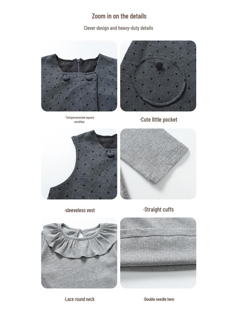 2025 New Fashionable Woolen Long Sleeve Two-Piece Autumn Dress Set for Baby Girls