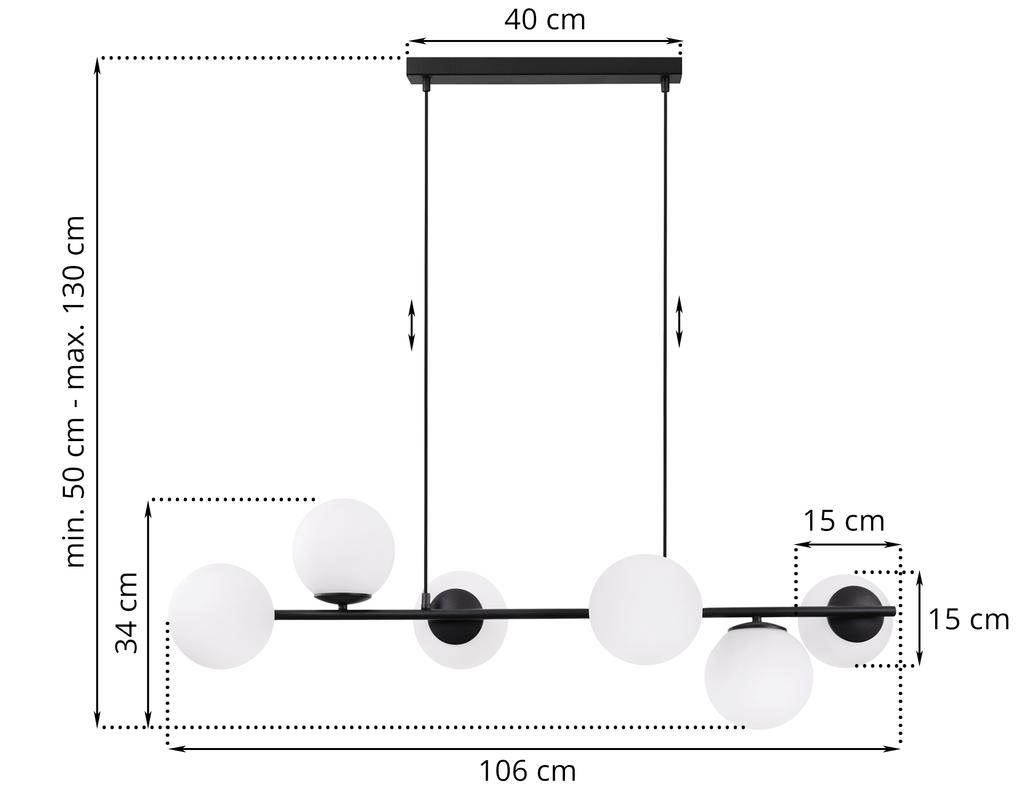 Siena Black Hanging Lamp 6-Bulb White Lampshade E14