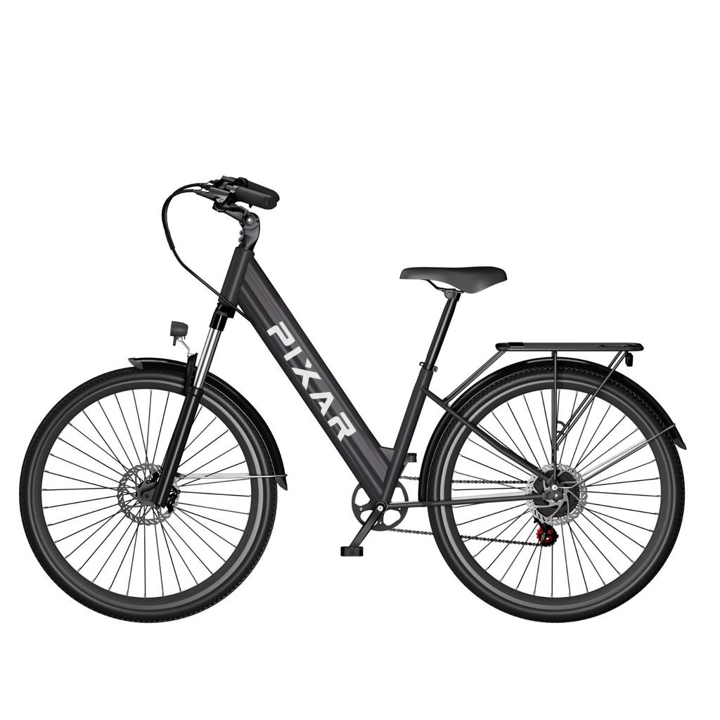 City Electric Bike PIXAR Cruiser 27.5" Tire 250W Motor 36V12.8Ah Battery Shimano 7 Speed 25km/h Speed 80km Max Range