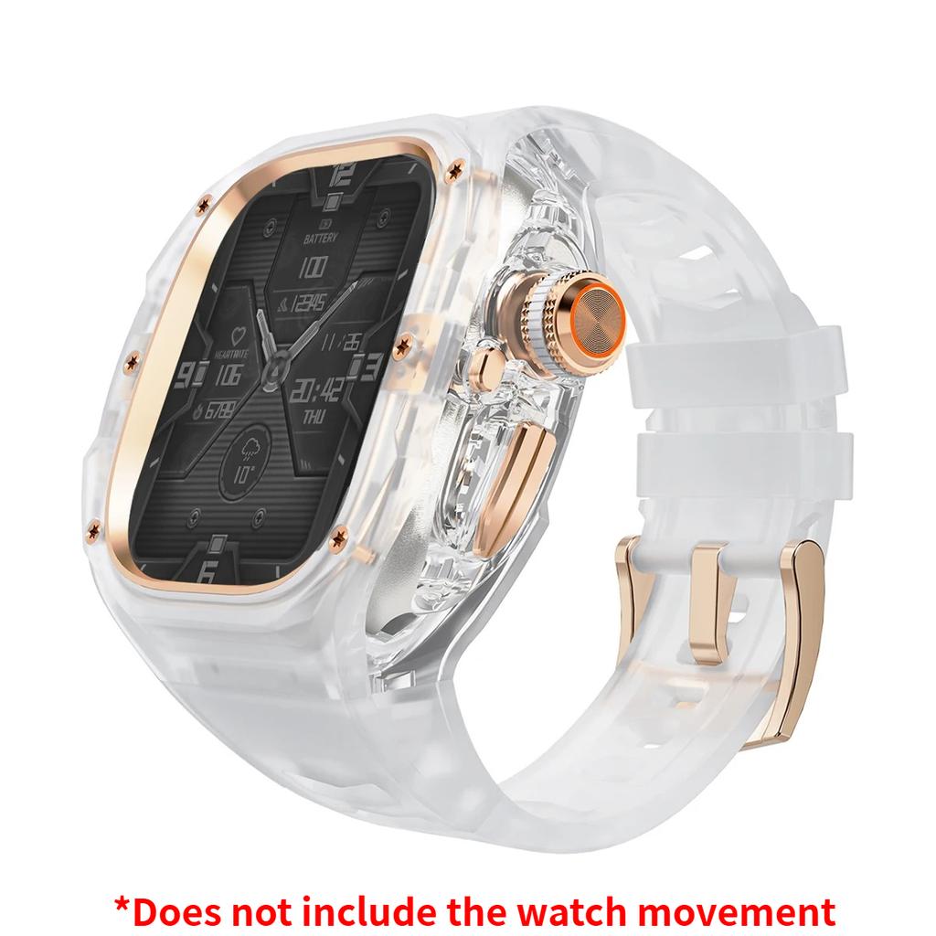 Prabangus modifikacijų rinkinys Apple watch Ultra 3/2/1 49mm Sportinis guminis dirželis+Dėklas Iwatch ultra 49mm Skaidrus Glacier dėklas Modifikavimo rinkinys