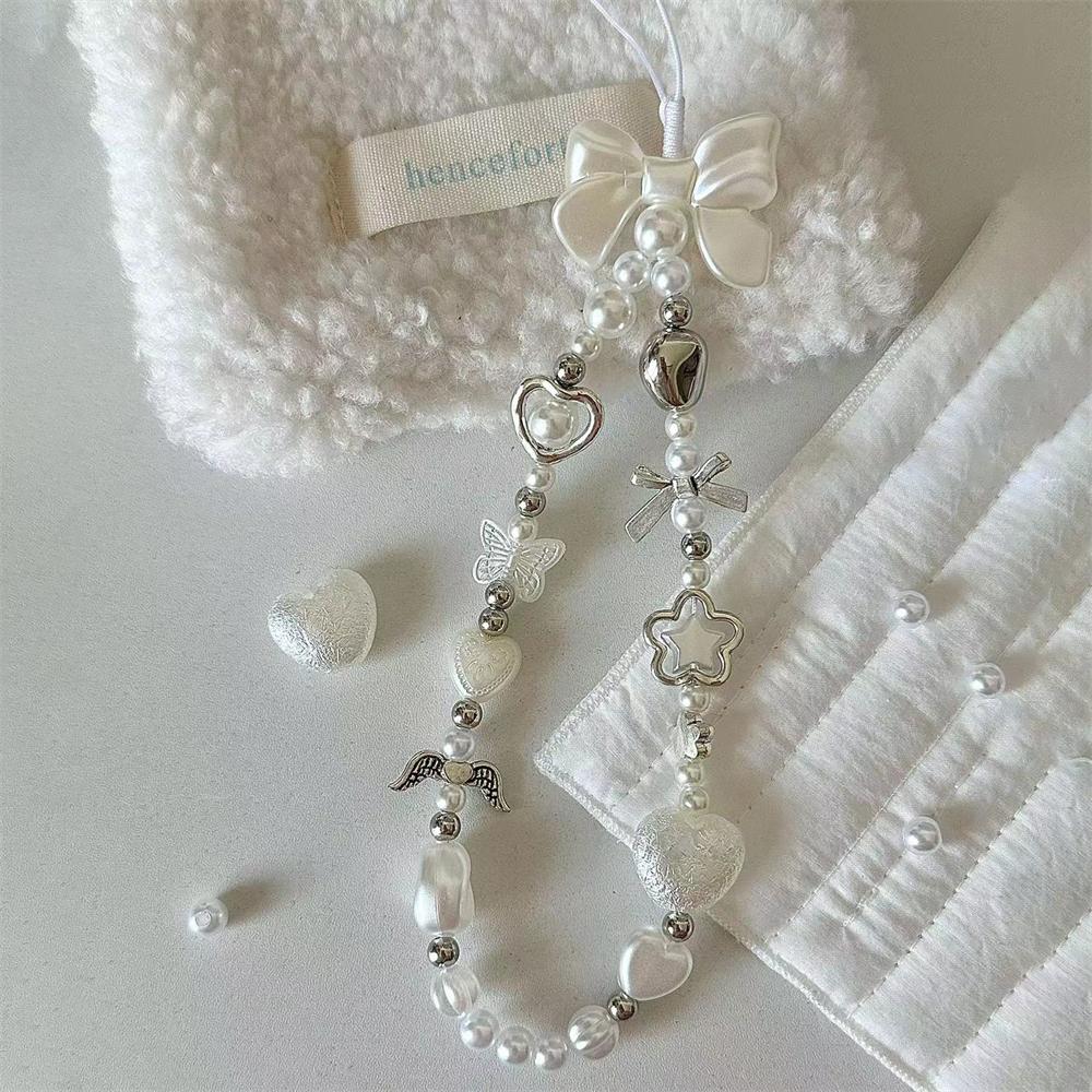 Baroque Bowknot Flower Heart Bead Phone Strap Charm For iPhone Accessrioes Chain Lanyard Woman Girl Bag Pendant Jewelry Rope
