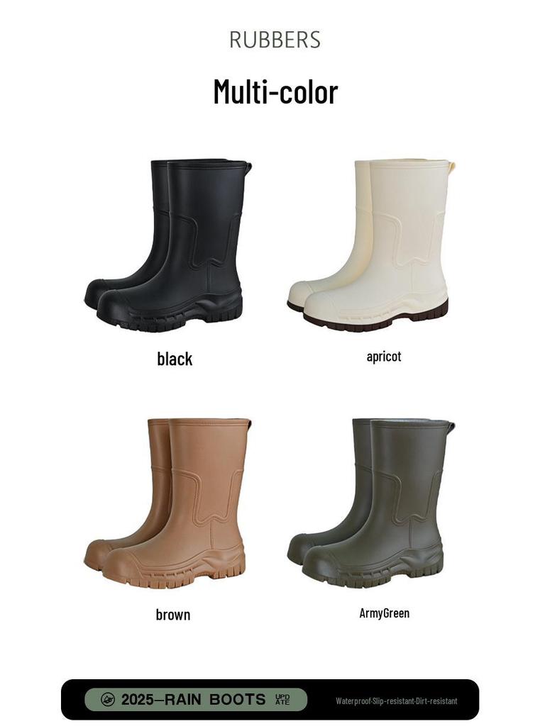 Women's 2025 Fashion Mid-Calf Waterproof Non-Slip Silicone Rain Boots with Thick Sole
