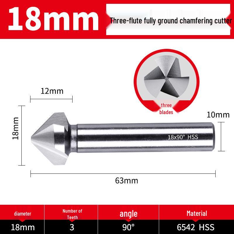 Straight Shank Single-Edge 3-Flute 45° Chamfering & Deburring Countersink Drill Bit, 90° Inner Hole Trimmer
