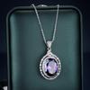 Большой овал Огранка Фиолетовый камень Кулон Ожерелье Серебряный цвет Ювелирные изделия Дамы Годовщина День рождения Валентина Подарок