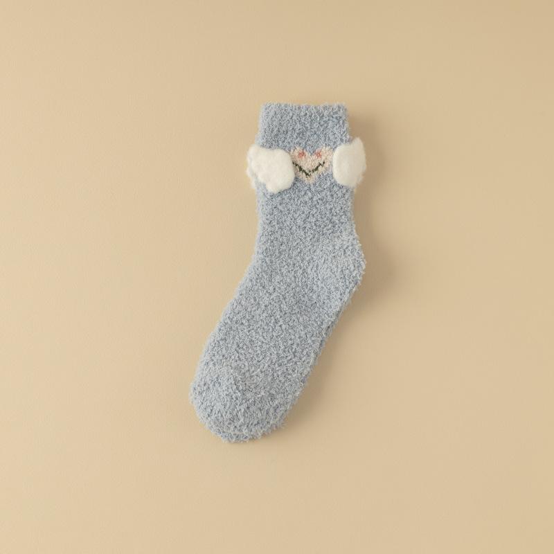 Three-Dimensional Wing Fleece Socks Women'S Coral Fleece Cartoon Embroidered Tube Socks Winter Fleece Thickened Floor Socks