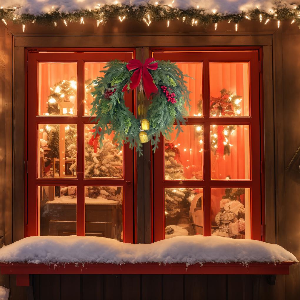 Festive Wreath Holiday Wreath Festive Christmas Pine Wreath with Bell Bow for Front Door Mantel Decor for Holiday for Christmas