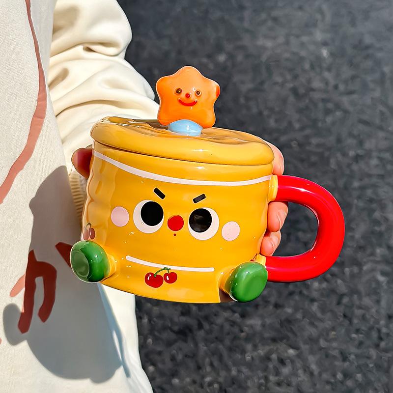 Couple Ceramic Water Cup Household Mug with Lid Cup Office Cute Pair Birthday Gift Souvenir Cup
