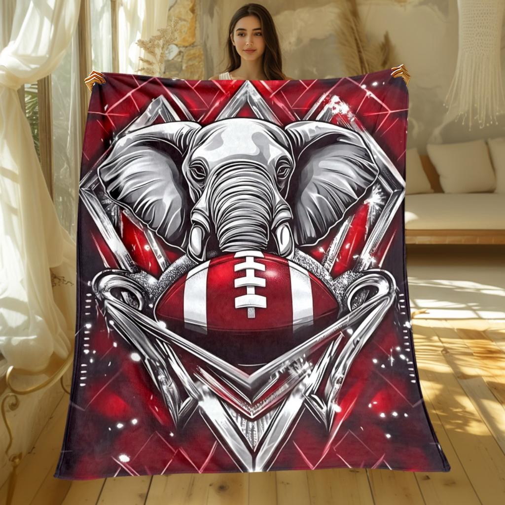 1pc Red Retro Elephant American Football Portable Blanket-Lightweight Home Furnishings Bedding Blanket Suitable for Travel Camping Living Ro