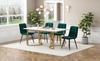 Dining Set (5-pc), Dining Table with 4 Chairs, 140×80cm Kitchen Table with Golden Metal Legs, MDF Tabletop In White, Dark Green Velvet Dining Chairs