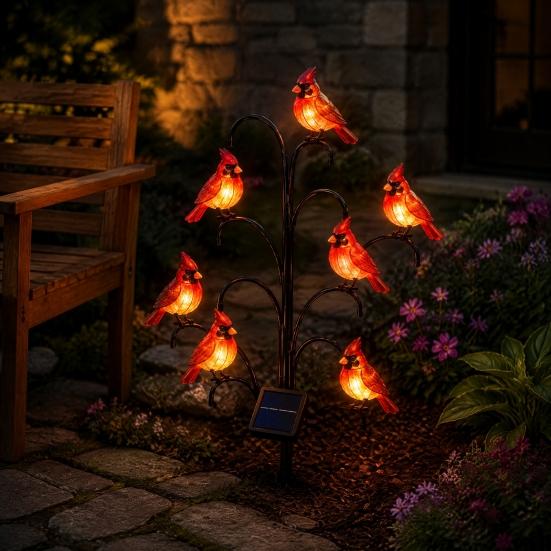 Solar Garden Bird Stakes Outdoor Pathway Light, Bird-shaped Stump Decorative Stake with Warm Powered Yard Decorations LED Lights, Waterproof
