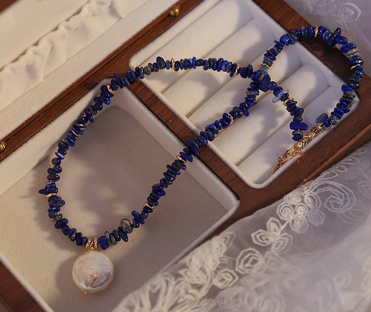 Nowość Modny Kamień Lapis Lazuli Naturalna Perła Słodkowodna Barokowa Naszyjnik z Wisiorkiem Damski Na Prezent na Dzień Matki