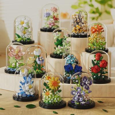 New Immortal Flower Building Blocks: Sunflower, Rose, Carnation, Hibiscus Ornaments - Perfect Birthday Gift