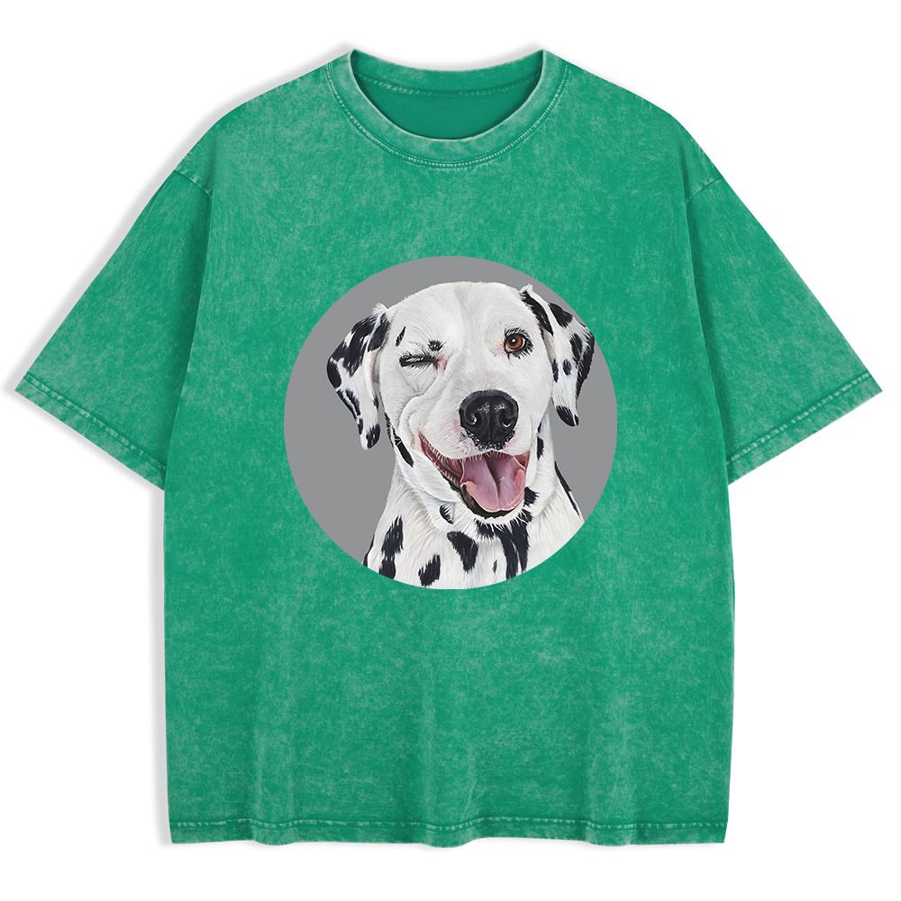 

Dalmatian Dog Printing Washed T-Shirts Mens Cotton Short Sleeve Tops Summer O-Neck Oversized T Shirt Basic Soft Clothes S