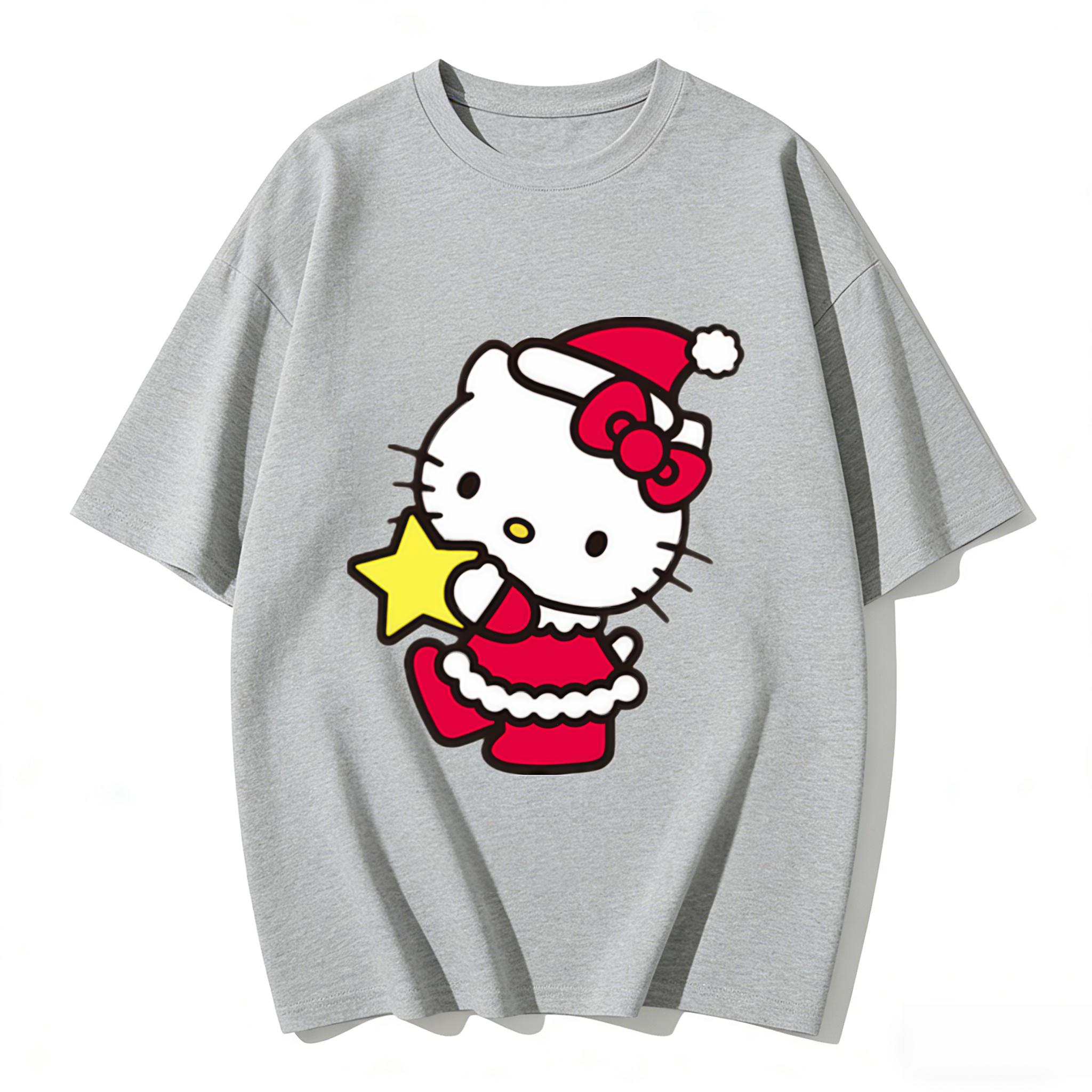 

2026 New Arrival Kawaii Christmas Hello Kitty Star Print Couple T Shirts Casual Family Matching Outfits Parentchild Tees Tops S