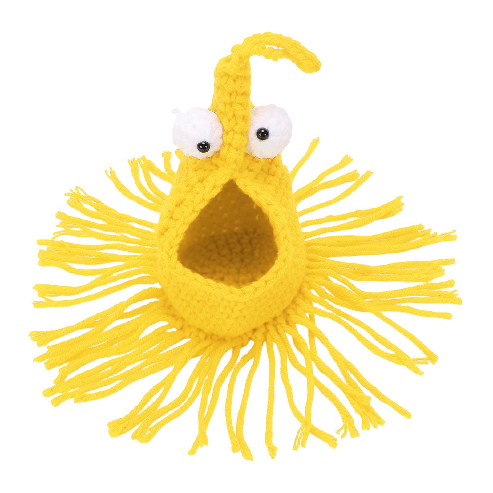 

Crochet Plant Hanger Cute Storage Pouch Rear View Mirror Hanging Pendant for Car Bedroom Office Wedding Small Yellow