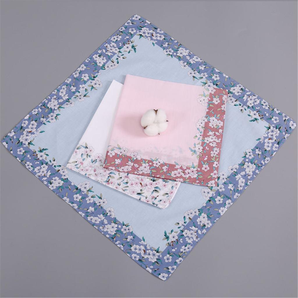 Cotton Handkerchief Gentle On Skin Strong Absorption Pocket Cotton Towel Elegant Flower Pinted Hankies For Ladies