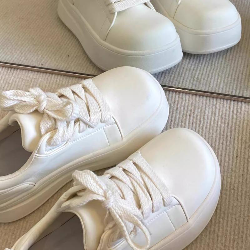 Cowhide version~ big head ugly cute little white shoes women's new muffin platform leather sneakers mango doll shoes