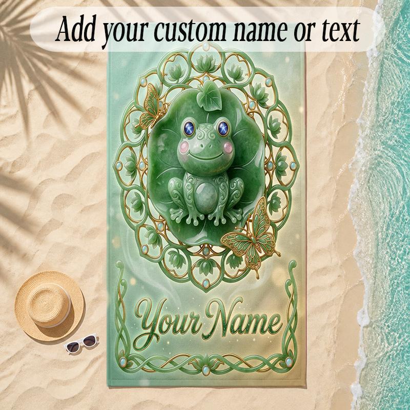 Frog Theme Soft Beach Towel Personalized Custom Name Text Towel Portable for Beach Pool Travel