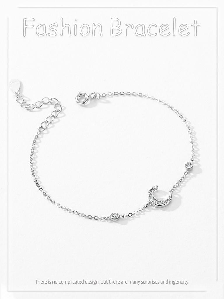 Moissanite 925 Sterling Silver Moon Bracelet Exquisite Petite Thin Bracelet Elegant Demeanor Niche Jewelry Wedding Gift