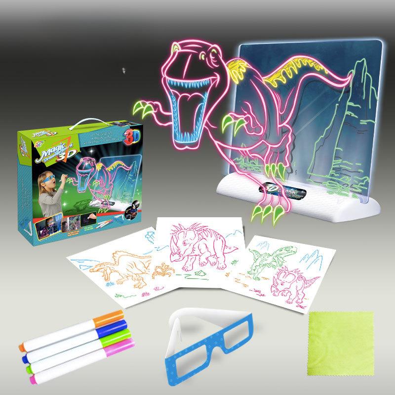 

3D Magic Drawing Pad LED Light Красочный космический океан динозавр доска для рисования детские развивающие игрушки для выращивания товарищей по играм креативный подарок M-Dinosaur