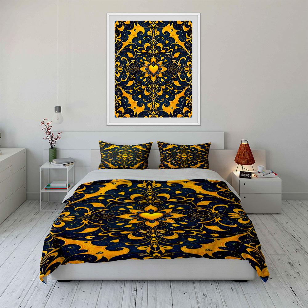 Golden Hearts and Filigree. Bedding Sets Duvet Cover Sets Duvet Covers Pillowcases(1* Duvet Cover 2* Pillowcases Without Duvet Insert)