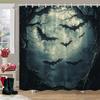 Halloween Bat Phase and Bare Trees Shower Curtain, Washable Polyester with Hooks, Black Mysterious Animal Theme Bathroom Decor
